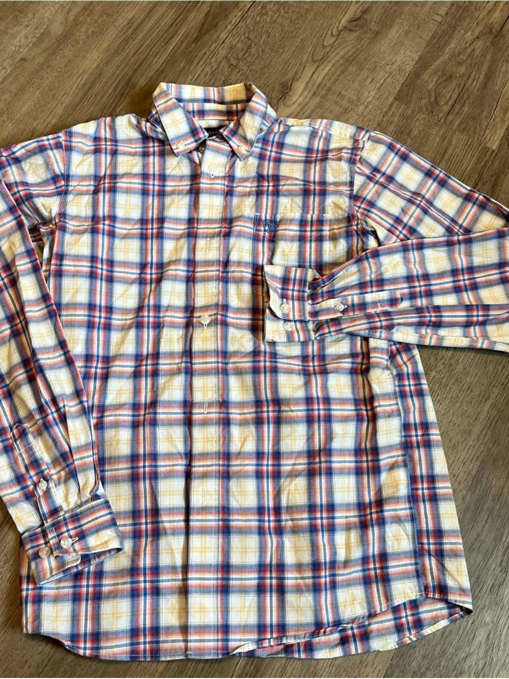 Boys Plaid Button-Down Shirt in White, Blue & Red L